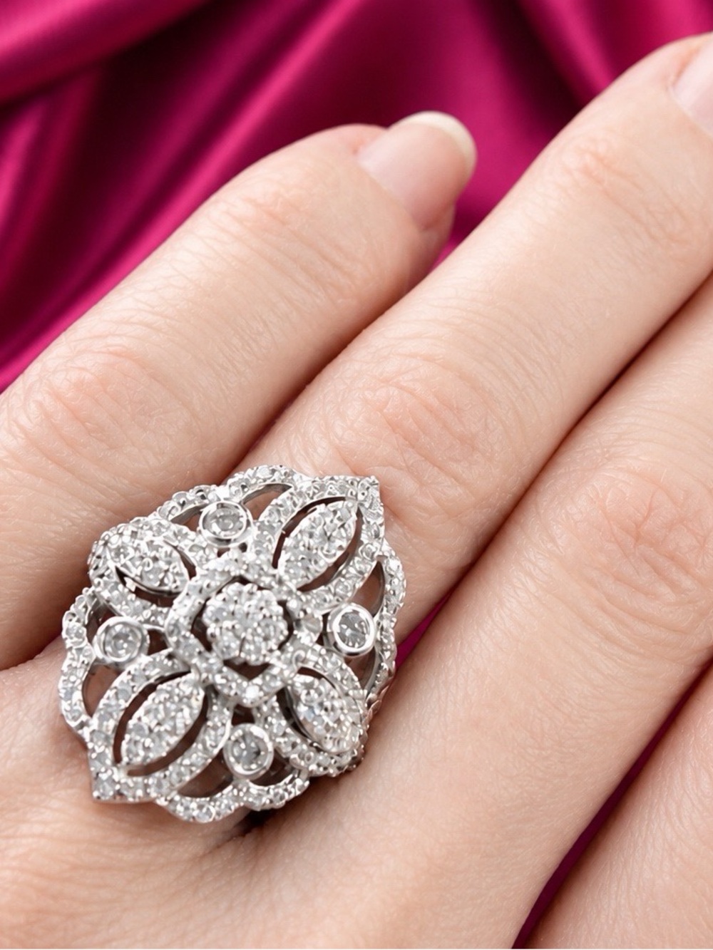 Swarovski-grade gemstones set in rhodium over 925 Filigree Sterling Silver